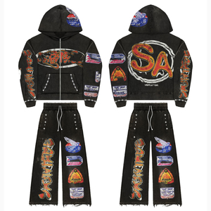 Conjunto Deportivo de Invierno para Hombre 2025, Talla Grande Personalizada, Lavado Ácido, Sudadera con Capucha Estampada en Serigrafía DTG, Técnica de Pedrería, Color Sólido - Product Image 1