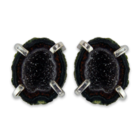Boucles d'oreilles tendance en pierre de géode mexicaine avec placage micronique, origine Brésil