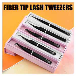 Pince à épiler pour extensions de cils à pointe en fibre couleur personnalisée, outil d'isolation à long manche en acier inoxydable pour rehaussement de cils - Product Image 2