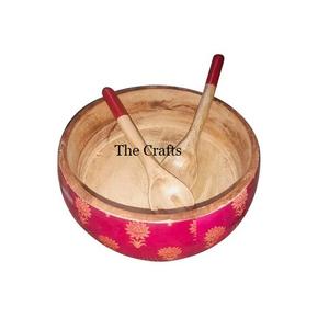 ชามไม้สำหรับเสิร์ฟอาหารพร้อมช้อน สำหรับใช้ในบ้าน โรงแรม และร้านอาหาร เหมาะสำหรับเสิร์ฟขนมและผลไม้ - Product Image 1