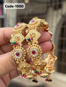 Attractive Rajwadi <b>Metal</b> Bangles with Designer Craftwork Antique Finish Multi Color Stones Ideal for Wedding and Party Occasions - Product Image 5