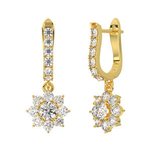 Boucles d'oreilles pendantes en plaqué or massif 10 carats à la mode vintage pierre de zircon CZ en forme de fleur pour toutes les occasions-cadeau de fête - Product Image 3