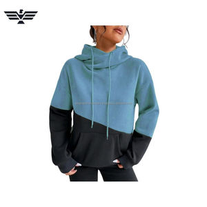 Sweat à capuche décontracté pour femme en polaire polyester/coton, motif uni, longueur longue, design asymétrique, poches, respirant, tricoté - Product Image 6