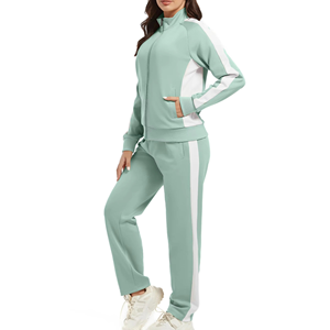 Ensemble de survêtement deux pièces pour femme, design personnalisé, veste zippée et pantalon avec bande latérale, vêtements de sport décontractés, tenue athlétique - Product Image 1