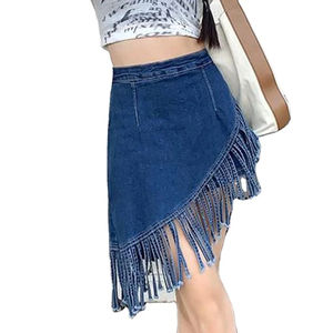 Jupe en jean bleu foncé mi-longue à ourlet évasé, vente en gros pour filles, femmes, dames - Product Image 2