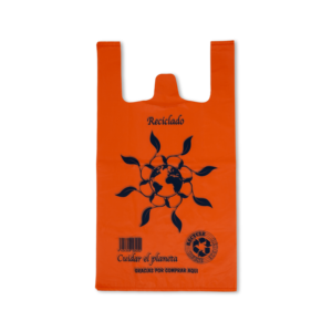 Écologique 100% Recycler T-shirt d'épicerie réutilisable Sacs de supermarché en plastique de haute qualité avec logos T-shirt Sacs en plastique - Product Image 1