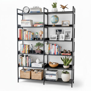 Étagère à 6 niveaux moderne en bois de caoutchouc et en fer 140x34x180cm KS68244 Convient au salon et au bureau - Product Image 1