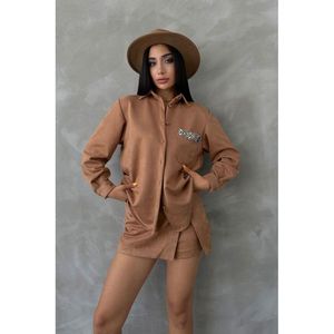 Camisa de Manga Larga con Botones para Mujer, Estilo Gamuza Negra, Poliéster y Elastano, para Venta al Por Mayor, Corte Regular, Marca TOPSHOW - Product Image 3