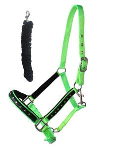Herrajes de latón Nylon Halter Horse Tack Nylon Acolchado Ajustable Halter Rhinestones Cuerda, Acolchado Inglés Saddle Halters de India - Product Image 2