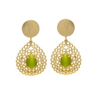 Boucles d'oreilles pendantes en forme de pétale doré avec boucles d'oreilles en laiton péridot hydro pierre précieuse - Product Image 1