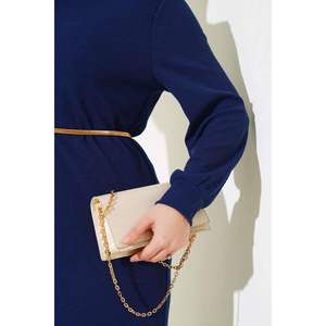 Robe à col roulé en velours côtelé Bleu Marine - Product Image 4