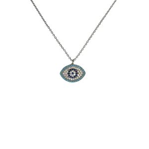 Collar con colgante de moda con diseño de ojo malvado de metal de color plateado - Product Image 1