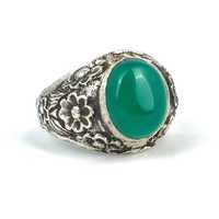Bague pour homme en argent sterling 925, fleur ovale, pierre d'agate verte, sertissage clos, plaqué rhodium, certifiée IGI, bijoux fins, usage quotidien