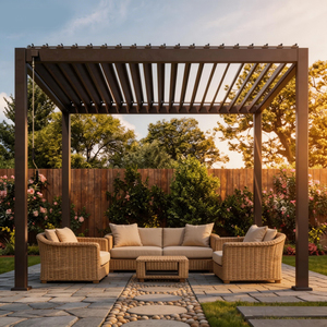 Pavillon de jardin en aluminium avec finition <span class=keywords><strong>bois</strong></span>, style rustique, aspect naturel, espace de vie extérieur, terrasse, balcon - Product Image 1
