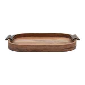 Bandeja para servir de madera usada multiusos con acabado de nogal, forma Rectangular para servir comida, postre, té, café, bandeja para servir - Product Image 1