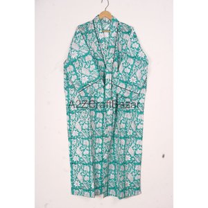 Kimono en coton fait à la main pour femmes Nouvelle arrivée Imprimé floral Style indien Robe de nuit Vêtements de plage Vêtements de nuit pour l'été Printemps - Product Image 5