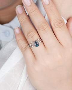 925ลูกแพร์เงินสเตอร์ลิงแพลตตินัมอเล็กซานไดรต์และโมอิสซาไนต์หมั้น14K แหวนสัญญากิ่งไม้ชุบทองคำขาว - Product Image 2