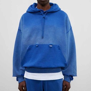 Personalizado liso de gran tamaño Terry Sudadera con capucha pantalones de chándal conjuntos Vintage ácido lavado Joggers chándal en blanco desgastado Rips hombres - Product Image 2