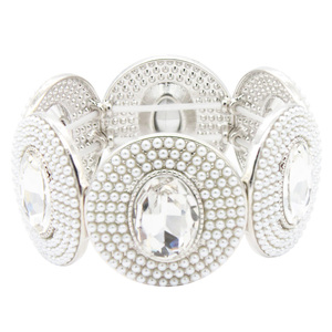 Bracciale di cristallo di colore bianco con disegno di perline elasticizzato placcatura in oro - Product Image 1