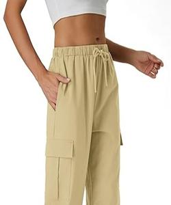 Pantalon léger pour femmes, de haute qualité, coupe classique, taille élastique, cordon de serrage, poches cargo - Product Image 5