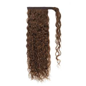 Queue de cheval bouclée frisée à cordon de serrage, extensions de cheveux humains à clipser, brun moyen # 6 - Product Image 3