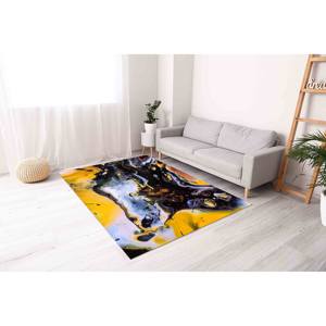 Tapis abstrait jaune et noir : Décoration artistique contemporaine, avec tapis à poils doux - Product Image 3