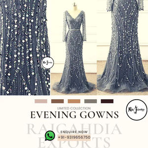 Diseñador Rajgadhia Exports con cuentas con cuello en V hasta el suelo vestido de noche cintura natural con bordado disponible a precio a granel - Product Image 3