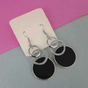 Urthn <b>Fashion</b> <b>Chandelier</b> <b>Earrings</b> Silver Plated Black Enamel Dangler 1312829B - Product Image 1
