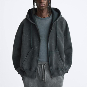 Sudadera con capucha extragrande de diamantes de imitación para hombre, ropa de calle de mezcla de algodón de primera calidad, Sudadera con capucha personalizada desteñida y ajustada con cremallera - Product Image 2