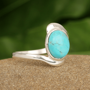 Classics Design Natural Arizona <b>Turquoise</b> Gemstone <b>Ring</b> 8x10mm Oval Shape 925 Sterling Silver Fine Handcrafted Women's Jewelry - Product Image 4