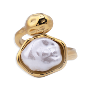 CUCOCUCA YXQ R252 <b>Ring</b> Stainless Steel with Imitation Pearl Golden Colour-Pearl <b>Rings</b> simple timeless design fit for daily wear - Product Image 1