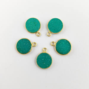 Vert Druzy Or Plaqué Lunette En Gros Pendentif Rond Agate Naturelle Druzy Gemstone Charme Bijoux - Product Image 6