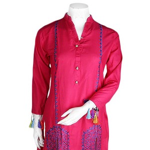 Traje de Dos Piezas de Algodón Bordado para Mujer - Rosa Oscuro - Product Image 1