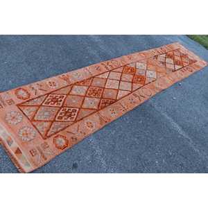 พรมวิ่งสไตล์ตุรกีขนาด 2.6x12 ฟุต สีส้มน้ำตาล วินเทจ ลายออมเบร ทำจากขนสัตว์ - Product Image 2