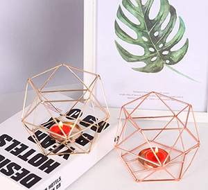 Porte-bougie en fil métallique or, forme ronde, or Rose, photophore en métal pour mariage - Product Image 2