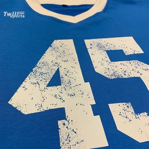 T-shirt court en molleton français bleu et blanc à col en V de haute qualité pour femme, taille XL, vente en gros, promotion estivale, impression personnalisée - Product Image 3