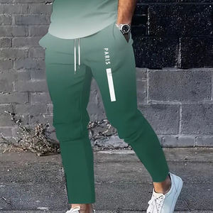 Men's Color Design Full-Print Solid Short Sleeve Extended Pants Two-Piece Set Casual Outdoor Sports Comfortable 100% Cotton - Product Image 6