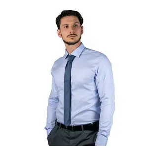 Men shirt in 100% high quality two ply cotton light blue dobby following the Made in Italy tradition export