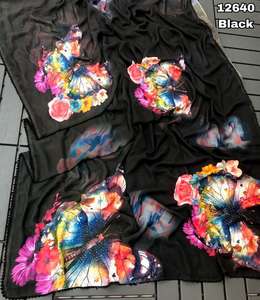 Ropa étnica de tendencia de lujo, blusa Sari de gasa suave de Venta caliente con estampado Digital de mariposa y moda de mujer de trabajo Siroski - Product Image 3