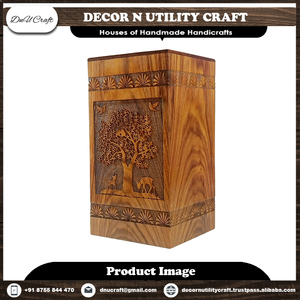 Handmade Wooden Pet <b>Urn</b> Rectangle Shape Tree of Life Design Durable for Dogs - Product Image 4