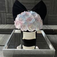 Kotak Bunga Akrilik AYOYO Medium Bow Hug Bucket Bentuk Jamur dengan Mawar, Bunga Abadi, Bunga Awet, untuk Hari Valentine, Hiasan Mobil