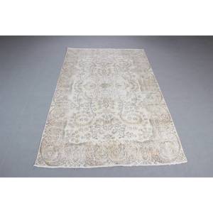 พรมตุรกี, พรมวินเทจขนาด 5.5x8.9 ฟุต, พรมขนสัตว์สีขาวลายนามธรรม - Product Image 1