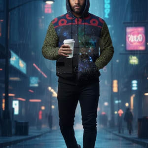 Chaqueta con Bloques de Color Abstractos, Estilo Urbano de los 90, Diseño de Bloques de Color Personalizado, Ropa Exterior para Uso Casual Urbano - Product Image 4