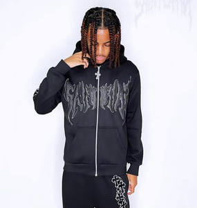 Nuevo estilo, chándal de calidad Premium para hombre, pantalones de chándal acampanados y conjuntos de Sudadera con capucha, chándal Unisex con estampado de diamantes de imitación y cremallera, sudaderas con capucha - Product Image 2