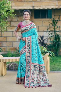 Estilo Maharashtra todo impreso Digital Patola estilo suave Paithani seda Saree con diseño colorido elegante blusa para novia - Product Image 4