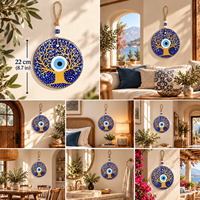 Décoration murale grand format Œil protecteur Arbre de vie en céramique bleu et or, Talisman porte-bonheur pour la maison 22cm