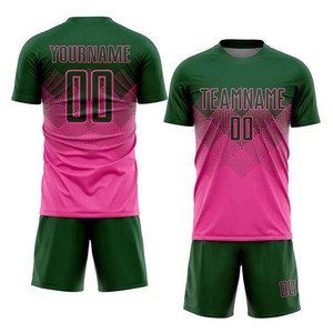 Conjunto de Camiseta y Pantalones Cortos de Fútbol, Degradado Verde Rosa, Sublimado, 100% Poliéster, Absorbe la Humedad, Unisex, Cuello Redondo, Manga Corta - Product Image 1