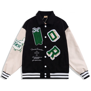 Chaqueta de invierno de gran tamaño Hip Hop Baloncesto Letterman Parches unisex Chaqueta universitaria en blanco y negro para hombres Béisbol universitario - Product Image 1