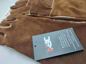 ถุงมือเชื่อมหนังผ้าทนความร้อนมีความปลอดภัยลายเส้นผ้ากันเปื้อนสำหรับงานเชื่อมโลโก้ออกแบบได้ตามต้องการ - Product Image 2