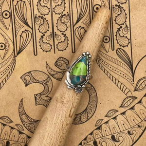 Green Mojave <b>Turquoise</b> <b>Ring</b> Handmade Silver <b>Ring</b> with Flower Fan Detail Southwestern Bohemian Statement Jewelry for Women - Product Image 1